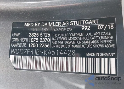 2019 Mercedes-Benz E 300 from USA, damaged, VIN WDDZF4JB9KA514428